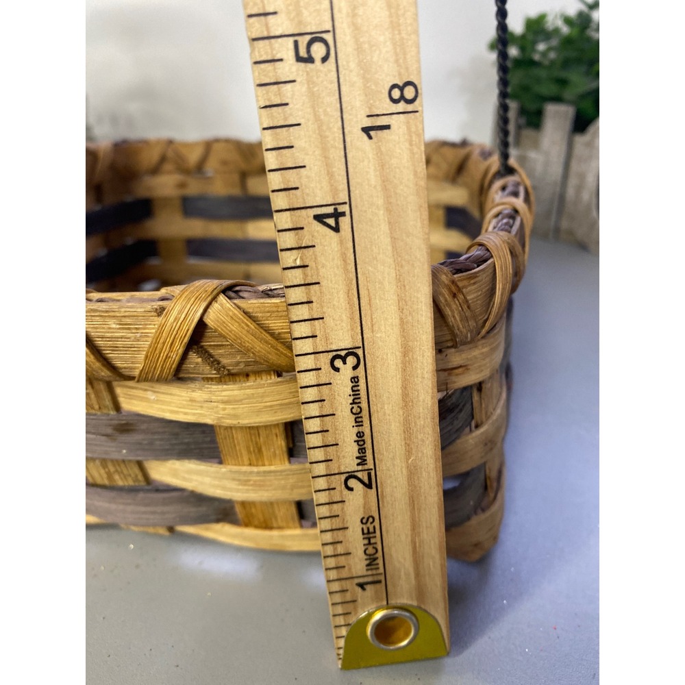 Woven Square Basket Wooden Handle‎ Rustic Farmhouse Home Decor Storage - Picture 7 of 7
